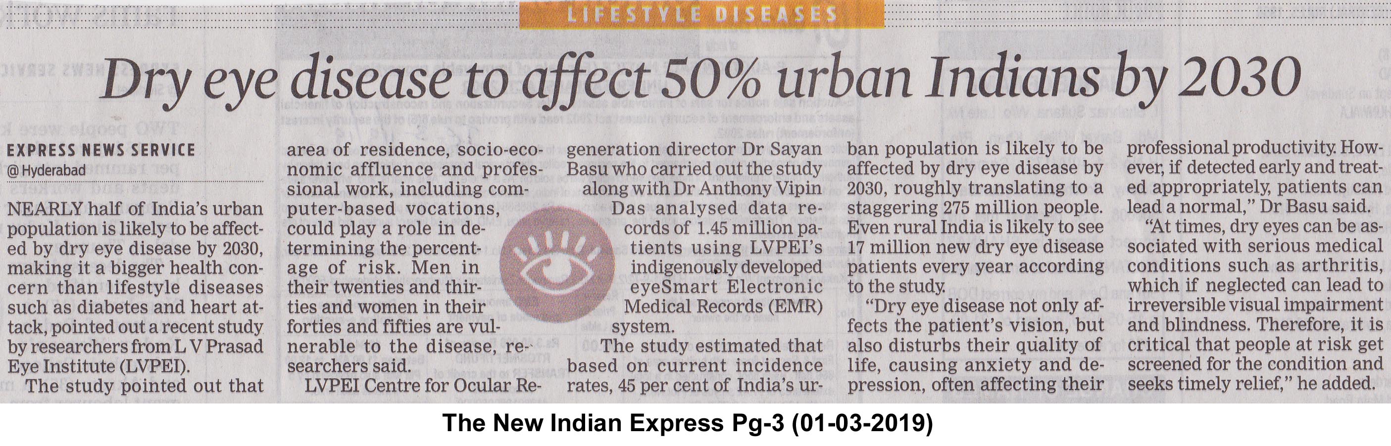 Dry eye disease to affect 50% urban Indians by 2030: Hyderabad's LV Prasad  Eye Institute- The New Indian Express