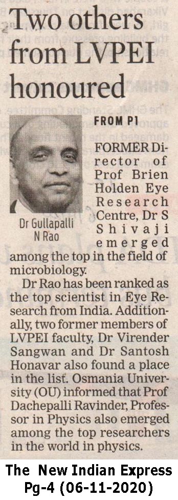 LV Prasad Eye Institute founder Dr Gullapalli N Rao ranked top